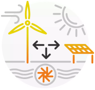 permite combinar varias fuentes de energía, p. ej. fotovoltaica, eólica, hidráulica, plantas de cogeneración o generadores diésel