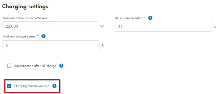 Charging release via app - SMA EV Charger