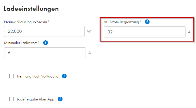 Ladeeinstellungen - SMA EV Charger